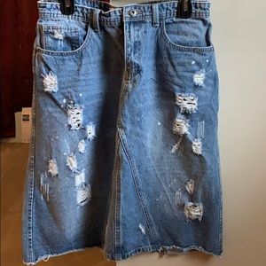 Distressed denim skirt, excellent condition!